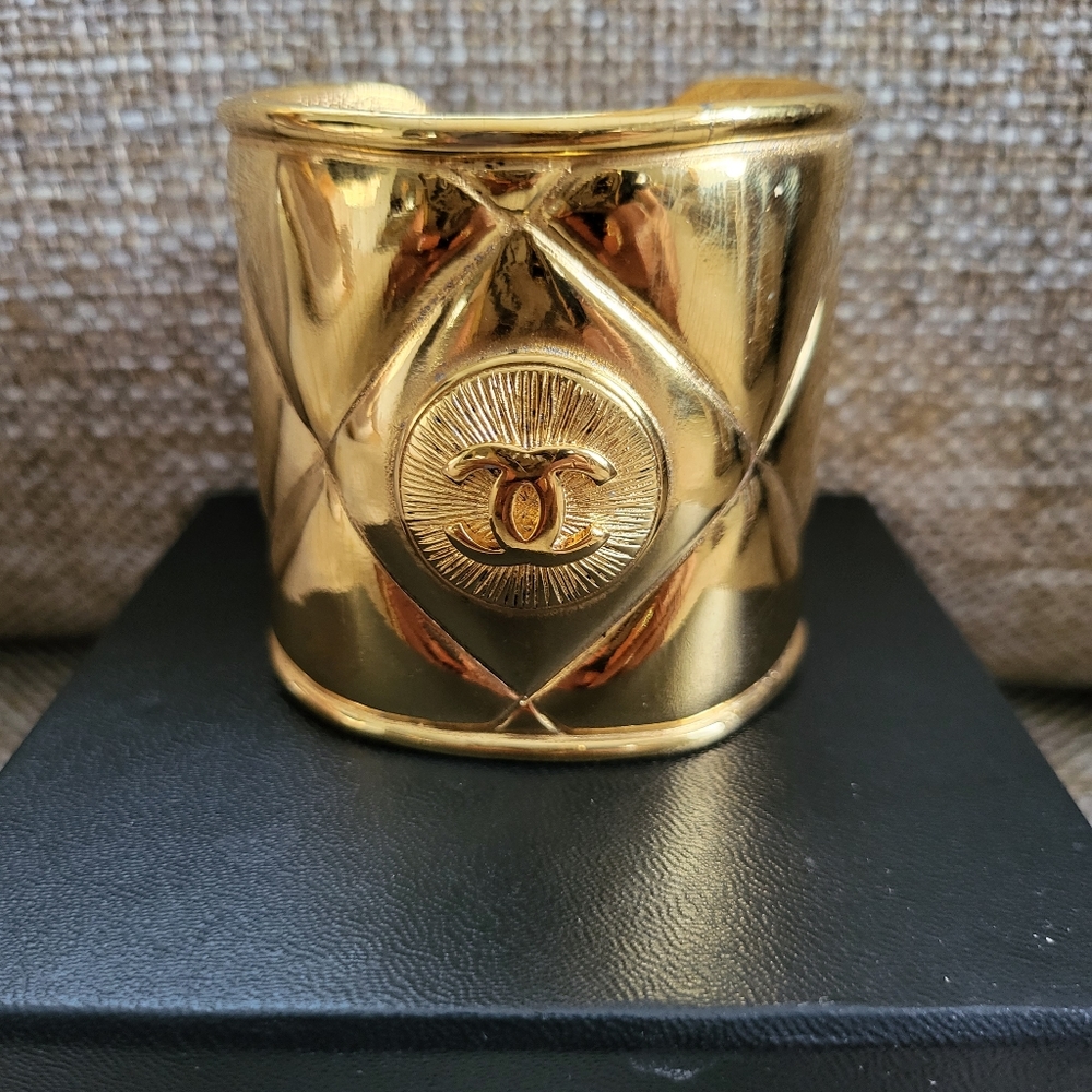Vintage Authentic Chanel Quilted Cuff Bracelet - Picture 2 of 10